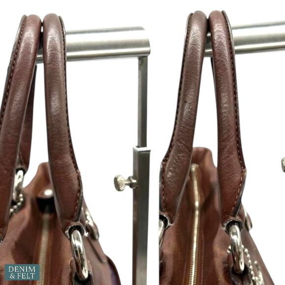 Coach Brown Leather Zoe Convertible Satchel Bag Silver Hardware Shoulder Tote - Picture 11 of 14